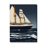 Sailing Ship Vintage Coastal Wall Art – Stormy Navy Ocean Illustration