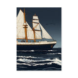 Sailing Ship Vintage Coastal Wall Art – Stormy Navy Ocean Illustration