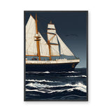 Sailing Ship Vintage Coastal Wall Art – Stormy Navy Ocean Illustration
