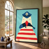 Sailor Bird Kids Wall Art – Whimsical Coastal Fish Illustration