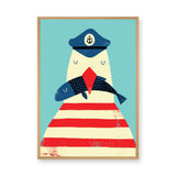 Sailor Bird Kids Wall Art – Whimsical Coastal Fish Illustration