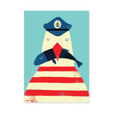 Sailor Bird Kids Wall Art – Whimsical Coastal Fish Illustration