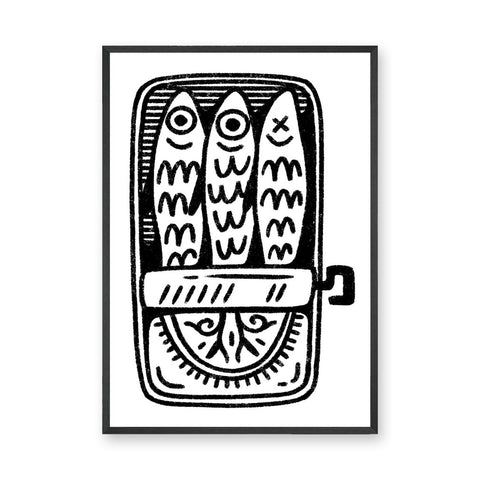 Sardine Tin Line Art Wall Art – Black-and-White Open Can Illustration