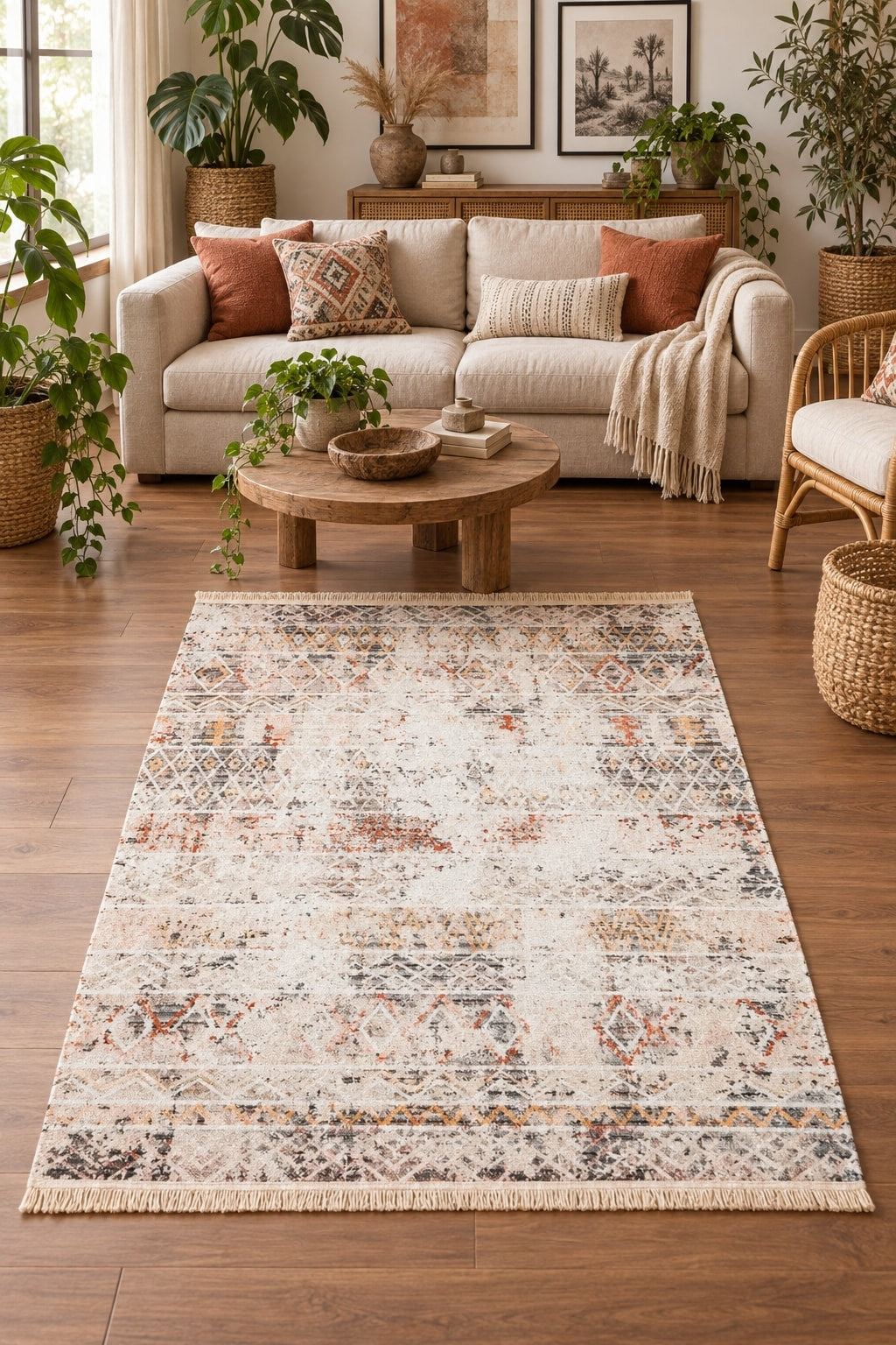 Scandinavian Modern Area Rug in a living room