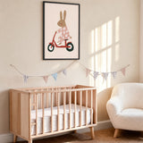Scooter Bunny Kids Wall Art – Rabbit in Pajamas on Red Scooter