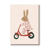Scooter Bunny Kids Wall Art – Rabbit in Pajamas on Red Scooter