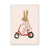 Scooter Bunny Kids Wall Art – Rabbit in Pajamas on Red Scooter