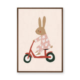Scooter Bunny Kids Wall Art – Rabbit in Pajamas on Red Scooter