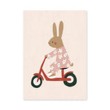 Scooter Bunny Kids Wall Art – Rabbit in Pajamas on Red Scooter