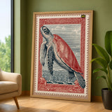 Sea Turtle Vintage Wall Art – Coastal Postage Stamp Print