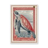 Sea Turtle Vintage Wall Art – Coastal Postage Stamp Print
