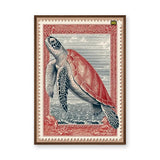 Sea Turtle Vintage Wall Art – Coastal Postage Stamp Print