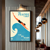 Seaside Travel Vintage Wall Art – Art Deco Diver Over Blue Wave