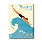 Seaside Travel Vintage Wall Art – Art Deco Diver Over Blue Wave