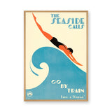 Seaside Travel Vintage Wall Art – Art Deco Diver Over Blue Wave