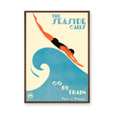 Seaside Travel Vintage Wall Art – Art Deco Diver Over Blue Wave