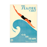 Seaside Travel Vintage Wall Art – Art Deco Diver Over Blue Wave
