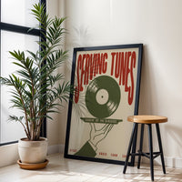 Serving Tunes Music Illustration | Retro Vinyl Record Art | Mid Century Disco and House Wall Poster for Bar Decor