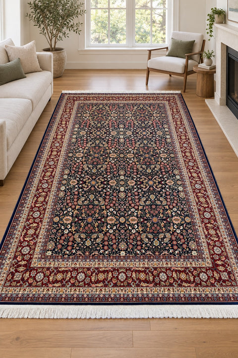 Seven Mountains Floral Traditional Area Rug in a living room