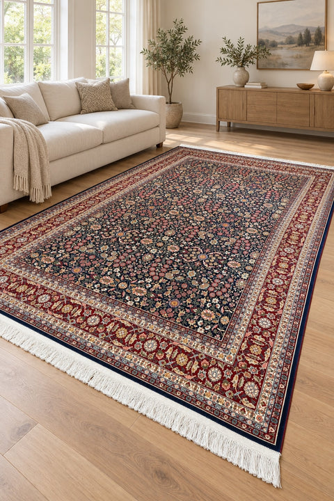 Seven Mountains Floral Traditional Area Rug in a living room