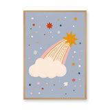 Shooting Star Cloud Kids Wall Art – Whimsical Pastel Sky Print