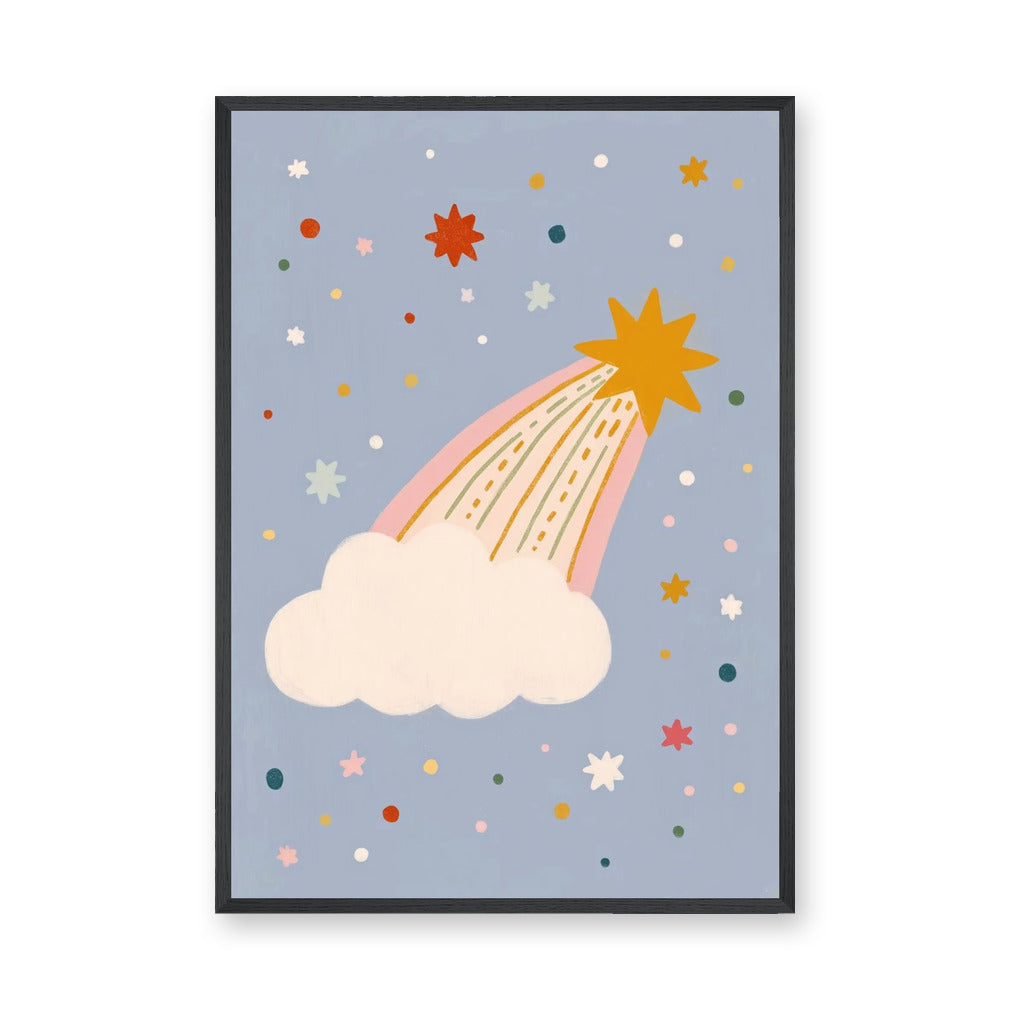 Shooting Star Cloud Kids Wall Art – Whimsical Pastel Sky Print