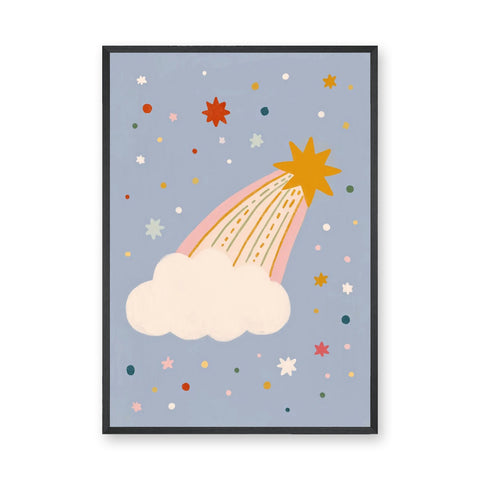 Shooting Star Cloud Kids Wall Art – Whimsical Pastel Sky Print