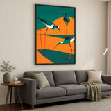 Shorebirds Modern Geometric Wall Art – Teal Orange Wading Bird Print