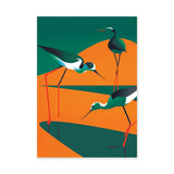 Shorebirds Modern Geometric Wall Art – Teal Orange Wading Bird Print