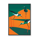 Shorebirds Modern Geometric Wall Art – Teal Orange Wading Bird Print