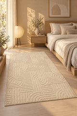 Siena Modern Plush Area Rug – Beige in a bedroom