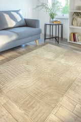 Siena Modern Plush Area Rug – Beige in a living room