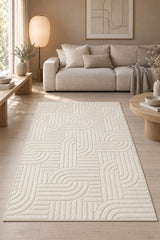 Siena Modern Plush Area Rug – Ecru in a living room