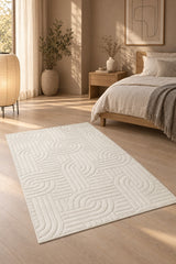 Siena Modern Plush Area Rug – Ecru in a bedroom