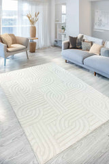 Siena Modern Plush Area Rug – Ecru in a living room