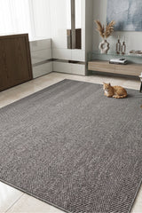 Sisal Look Modern Kitchen Rug – Gray in a living room