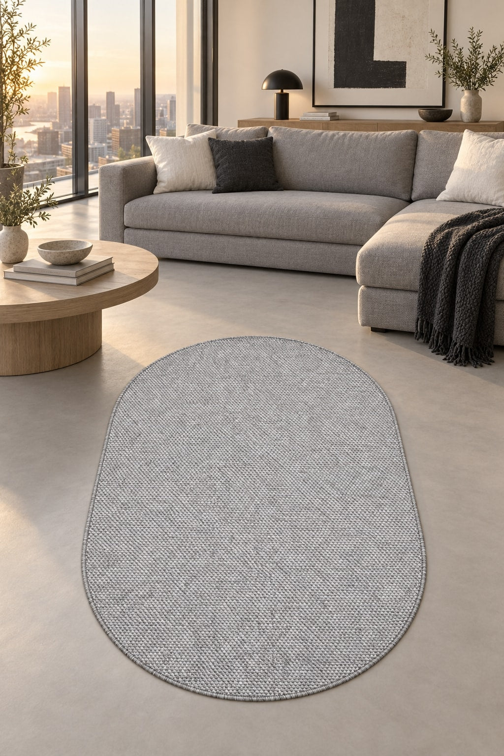 Sisal Look Scandinavian Area Rug – Beige in a living room
