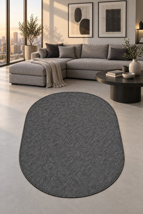 Sisal Look Scandinavian Area Rug – Black in a living room