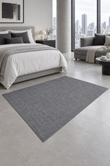 Sisal Look Scandinavian Area Rug – Charcoal & Cream in a bedroom