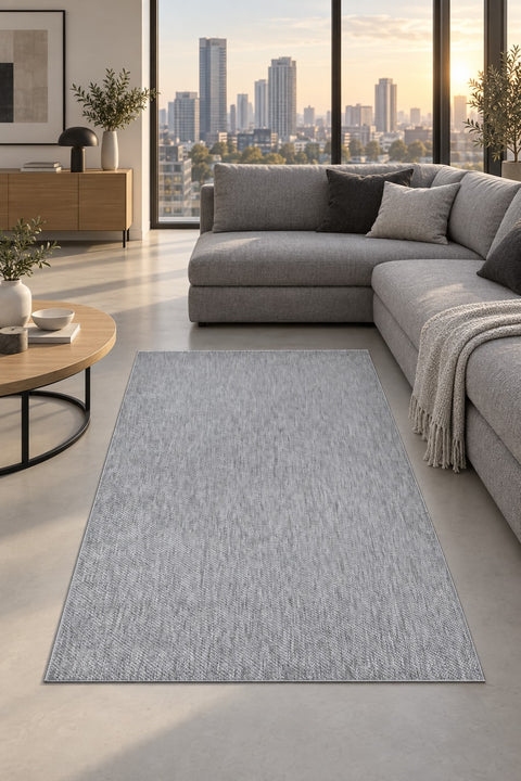 Sisal Look Scandinavian Area Rug – Gray & Cream in a living room