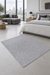 Sisal Look Scandinavian Area Rug – Gray & Cream in a bedroom