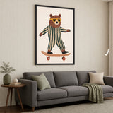 Skateboarding Bear Kids Wall Art – Cute Nursery Animal Print