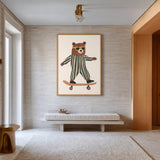 Skateboarding Bear Kids Wall Art – Cute Nursery Animal Print