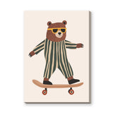 Skateboarding Bear Kids Wall Art – Cute Nursery Animal Print