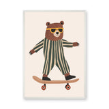 Skateboarding Bear Kids Wall Art – Cute Nursery Animal Print