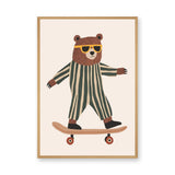 Skateboarding Bear Kids Wall Art – Cute Nursery Animal Print