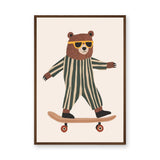 Skateboarding Bear Kids Wall Art – Cute Nursery Animal Print