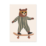Skateboarding Bear Kids Wall Art – Cute Nursery Animal Print