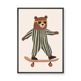 Skateboarding Bear Kids Wall Art – Cute Nursery Animal Print