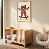 Skateboarding Bear Kids Wall Art – Cute Nursery Skateboard Print